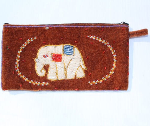Beaded Elephant Velvet Long Purse from Myanmar