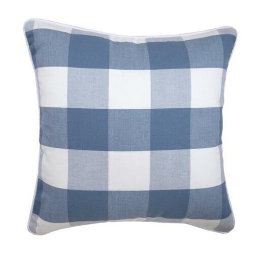 Handmade Blue Cushion Pillow Cover 16x16 Blue Plaid Cotton Fabric 