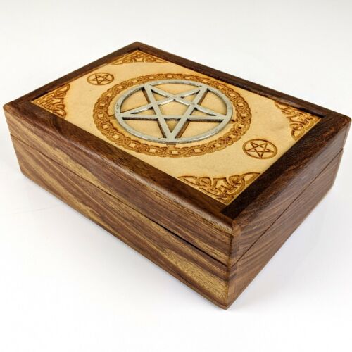 Details about   Pentagram Sheesham Wood Hand Carved Jewelry Box Handmade India Chakra Healing 