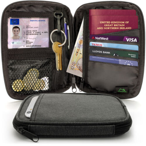 Pequeño Viaje Porta Pasaporte Cartera Organizador de RFID Bolsa para tarjetas billetes dinero