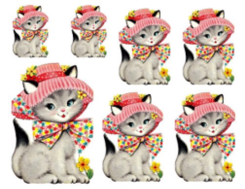 Vintage Image Kitten With Spring Floral Bonnet and Bow Waterslide Decals AN603