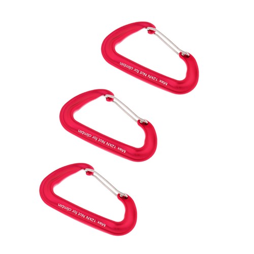 3pcs 12KN Wiregate Carabiner Clip Hook for Hammock Camping Key Chain Red