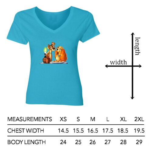 Disney Lady and the Tramp Spaghetti Kiss Women Junior Girl V-Neck Short T-Shirt 