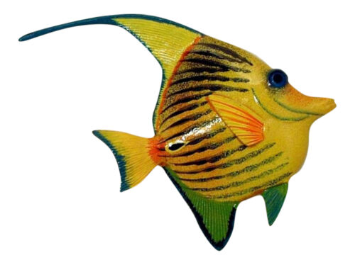 Tropical Bright Yellow Striped Angel Fish Hanger Wall Decor 