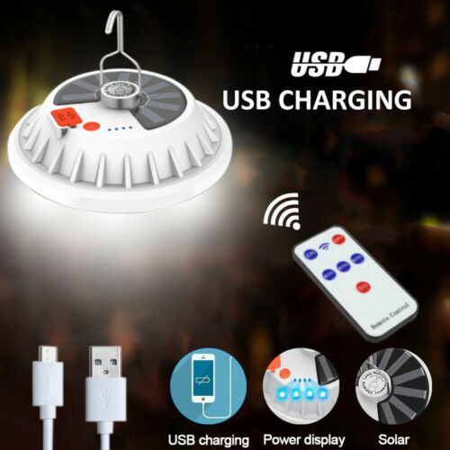 Solar Powered Camping Lights 120 LED Hook Outdoor Bulb Tent Lamp Lantern+Remote