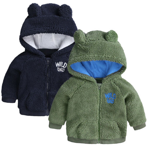 Winter Newborn Baby Girls Boys Warm Outwear Hooded Ears Coat Fleece Tops Jacket 