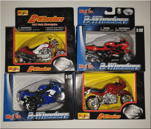 MAISTO 1:18 DIE CAST MOTORCYCLE REPLICA 4 PIECE SET HONDA,YAMAHA,BMW MOTO GUZZI