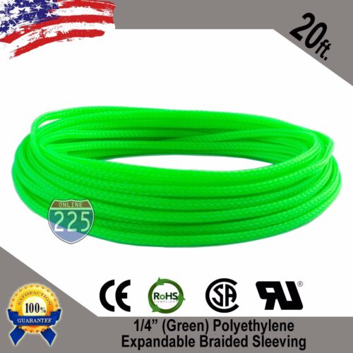 20 FT 1//4/" Green Expandable Wire Cable Sleeving Sheathing Braided Loom Tubing US