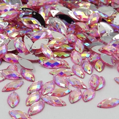 50 x Cavallo Occhio Strass Flatback acrilico Da Cucire Per Vestiti Size = 7 x 15 mm