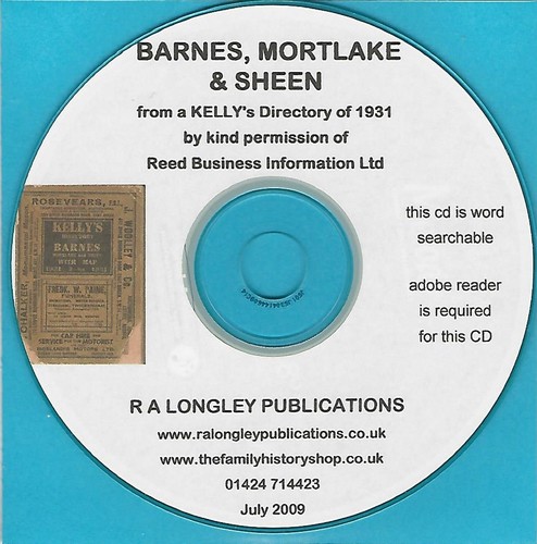 Mortlake /& Sheen 1931 Kelly/'s Directory CD Barnes