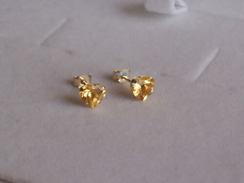 New Ladies 9ct 9Carat Yellow Gold Heart Citrine Studs Earrings 5mm Hallmarked