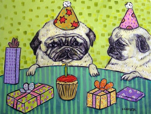 Pug dog art 13x19 PRINT pop art folk modern from painting JSCHMETZ birthday gift
