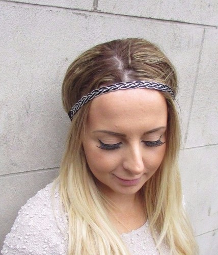 Schwarz Silber Geflochten Kette Stirnband Festival-boho Elastisches Haarband