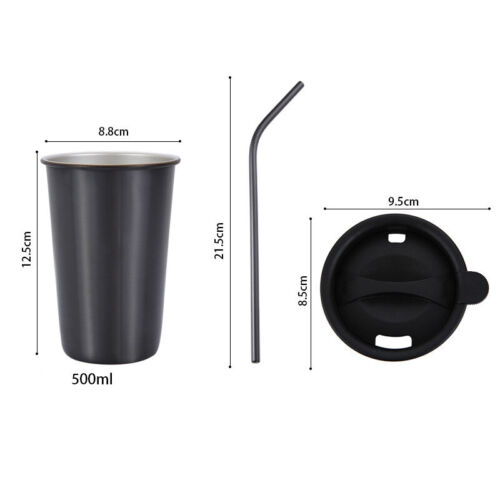 500ML Stainless Steel Travel Mug Tumbler Coffee Cup with Lid /& Drinking Straw