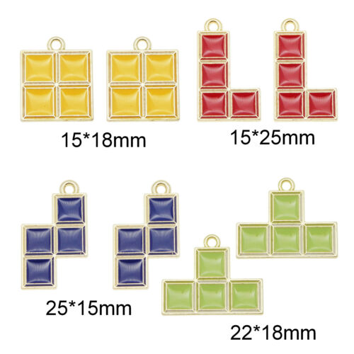 8PCS Enamel Mixed Lots Game Tetris Cubes Pendant Charms DIY Bracelet Necklace 