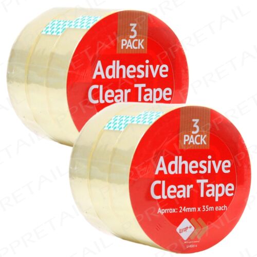6x CLEAR STRONG TAPE ROLLS Adhesive 24mm x 35m Sellotape Arts Craft Packing Seal