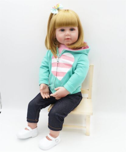 Toddler Reborn Baby Girl Real Look Dolls Golden Hair Silicone Kids in Outfit 24/"
