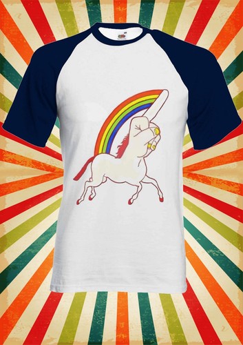 Unicorn Middle Finger Funny Men Women Long Short Sleeve Baseball T Shirt 1224