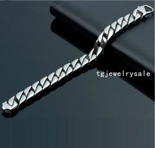 15mm Mens Jewelry Silver Tone Stainless Steel Curb Cuban Chain Bracelet 8.66/"