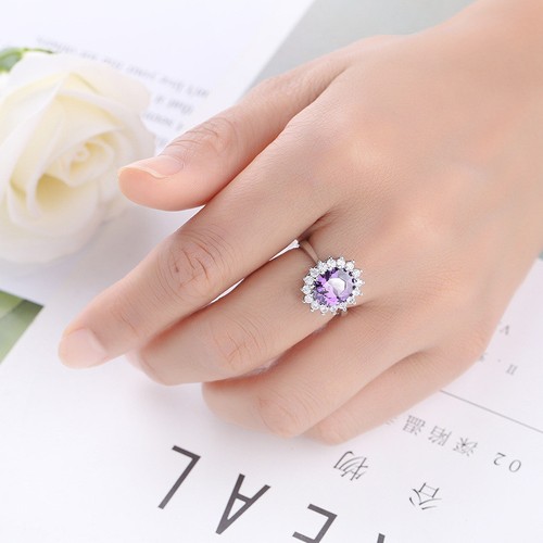 Flower Handmade Jewelry Natural Purple Amethyst Gemstone Silver Ring Size 6-10