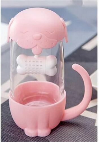 Details about  / Cute Cat and Dog Glass Tea Mugs With Fish Infuser Strainer Filter Novelty Gifts