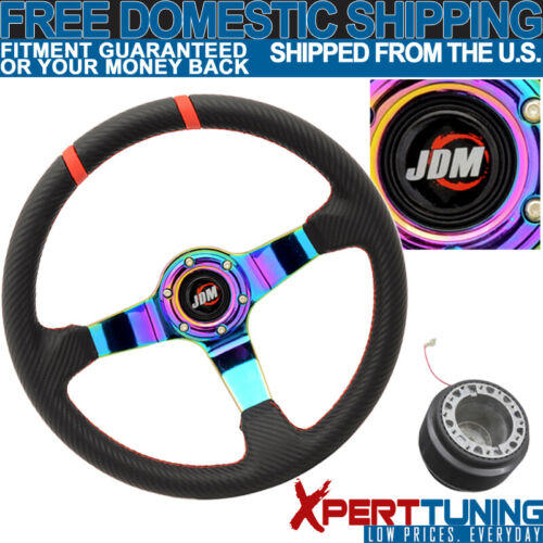 Fit For Nissan 350MM CF Look Race Neo Spoke Steering Wheel+Hub Adaptor+JDM Logo