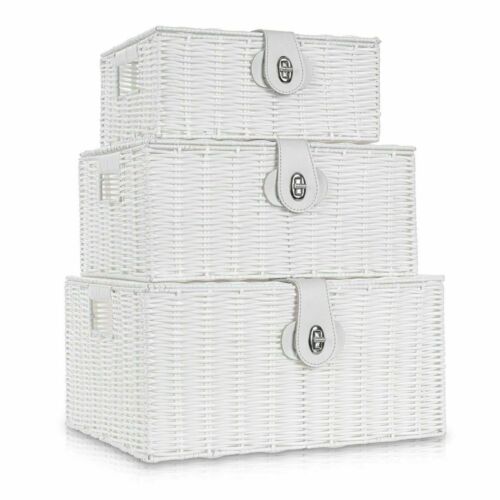 New Set of 3 Resin Woven Box Storage Basket Hamper With Lid /& Lock