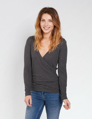 136 NEW RRP £45 Fat Face Sadie 3//4 Sleeve Wrap Top Surf Blue//Charcoal