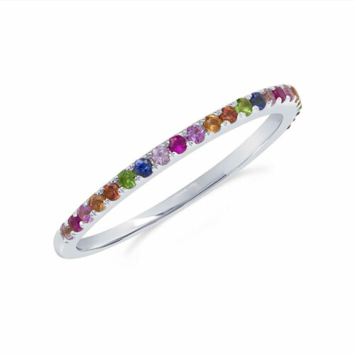 14K Yellow Gold 0.28 ct Natural Multi Color Sapphire Gemstone Rainbow Ring Band 