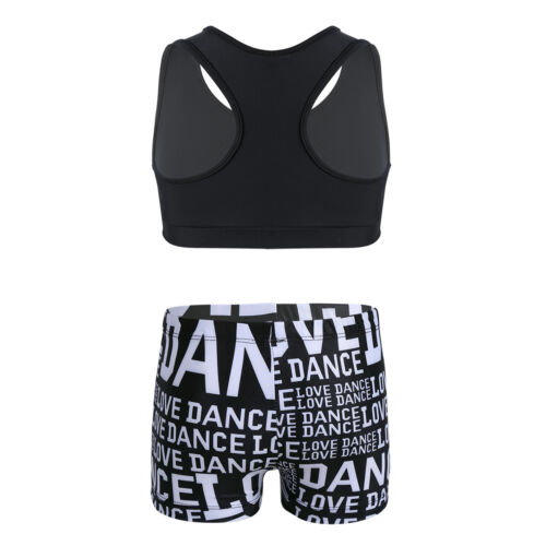 Girls Gymnastics Dance Outfit Ballet Leotard Crop Tops+Bottoms Child Dancewear