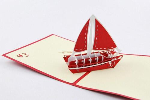 Handmade 3D Greeting Card Navy Sailing Boat Good Luck Birthday Holiday Gift NC32