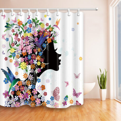Pop Art African Woman Black Girl Bathroom Fabric Shower Curtain & 12 Hooks 71" 