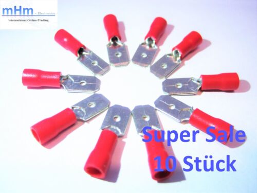 10x Cable Lugs 6,3mm Red Flat connector sleeves 22-16 for 0,5-1,5mm Terminators