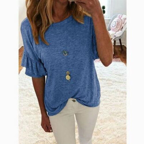 Damen Kurzarm T-shirt Bluse Sommer Freizeit Tops Oberteil Hemd Shirt Übergröße