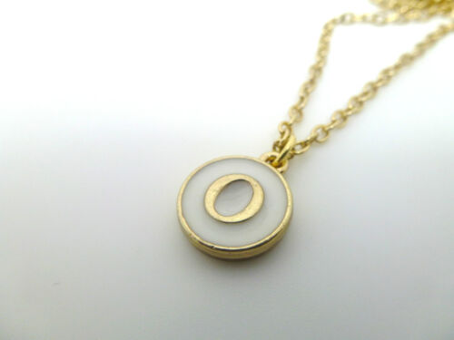 ROUND ENAMEL & GOLD LETTER O INITIAL CHARM  NECKLACE IN PINK BLUE BLACK OR WHITE 