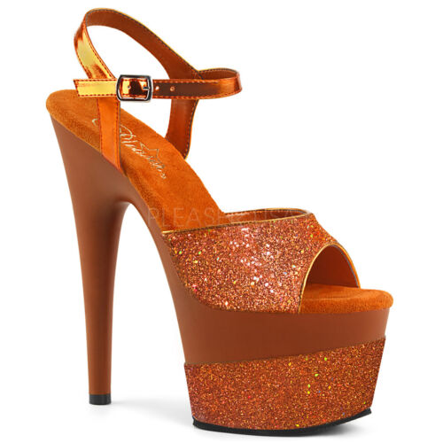 7" Silver Glitter Jumbo Platform Stripper High Heels Ankle Strap Womans Shoes 