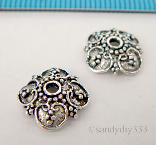 2x OXIDIZED STERLING SILVER SQUARE FLOWER BEAD CAP SPACER 9.8mm #2208 