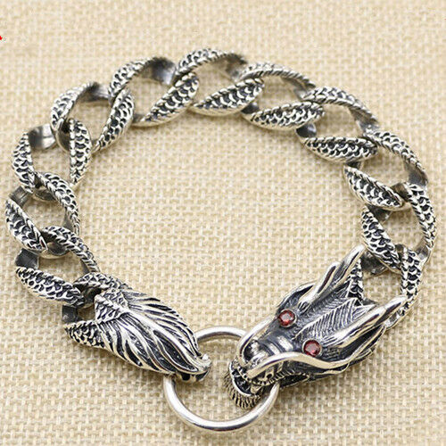 9.45/" Real 925 Sterling Silver Bracelet Link Dragon Braided Loop Chain 7.09/"