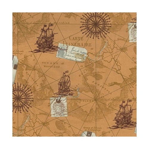 100/% Cotton Poplin Fabric Rose /& Hubble Vintage Sea Ship Boat Navigation Map