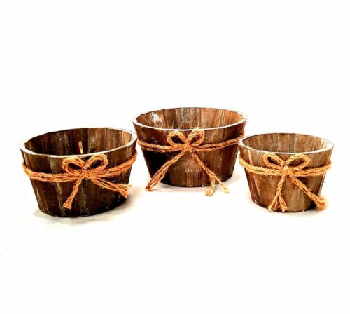 Set of 3 Rustic Brown Wooden Planter Display Fruit Boxes//Storage Box Home Decor