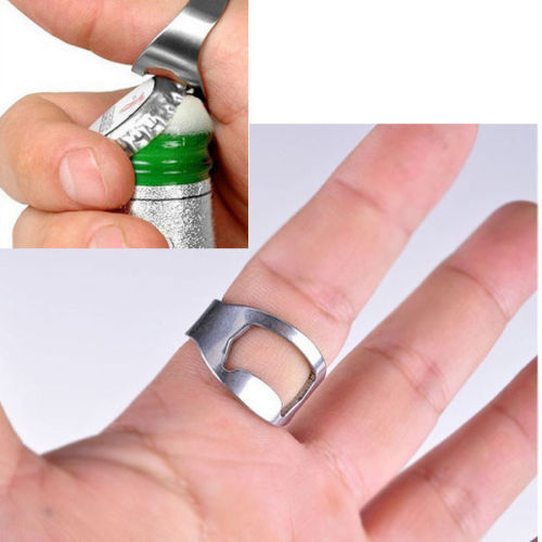 20mm  Edelstahl-Finger-Ring-Flaschen-Öffner-Bier-Stab-Werkzeug-Silber YR
