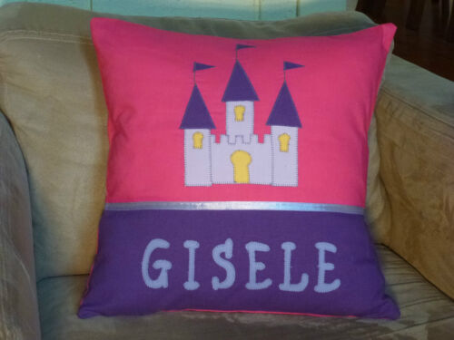CASTLE KINDY PILLOW CHILD/'S GIRLS PERSONALISED NAME CUSHION COVER