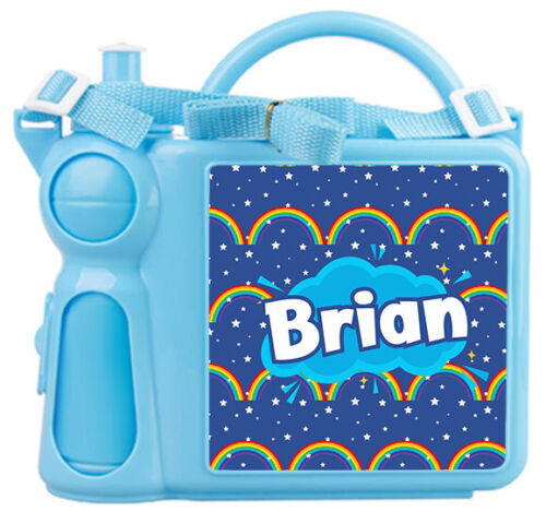 Personalised Kids Lunch Box Bottle Any Name Rainbow Childrens Boys School 