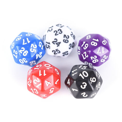 1pc D30 gaming dice thirty sided die number 1-30 5 Colors Acrylic Cubes Dice~!!!