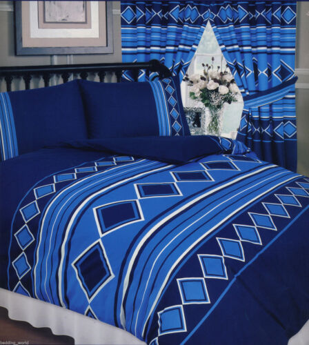DOUBLE KING SIZE DUVET COVER SET MEN ONLY NAUTICAL BLUE NAVY WHITE CURTAINS
