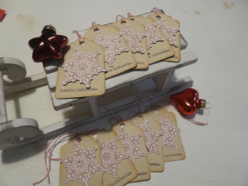 10 Stück handgemacht Stampin up Geschenkanhänger Weihnachten Schneeflocke
