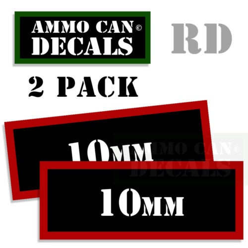 10MM Ammo Decal Sticker Set bullet Can Box Gun safety Hunting labels 2 pack RD 
