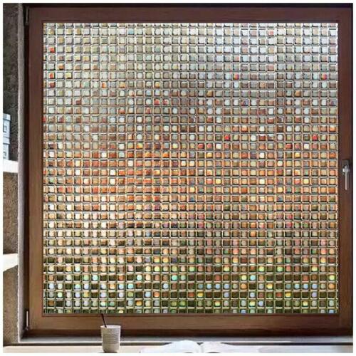 Rabbitgoo 3D Window Glass Films Brown Mosaic Privacy Rainbow 17.5 x 78.7 in 