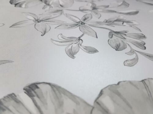 Argent Floral Papier Peint Gris Blanc Fleurs Perlé métallisé Crown Lucia