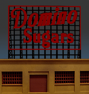 FLASHES /& MORE! DOMINO SUGARS ROOFTOP ANIMATED NEON SIGN FOR HO//N SCALE-LIGHTS